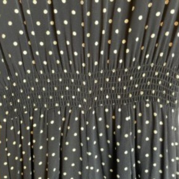 CACHE' WOMENS 1940'S STYLE VINTAGE DRK NAVY/WHITE POLKADOT CULOTTE DRESS SIZE 8 - Picture 7 of 9